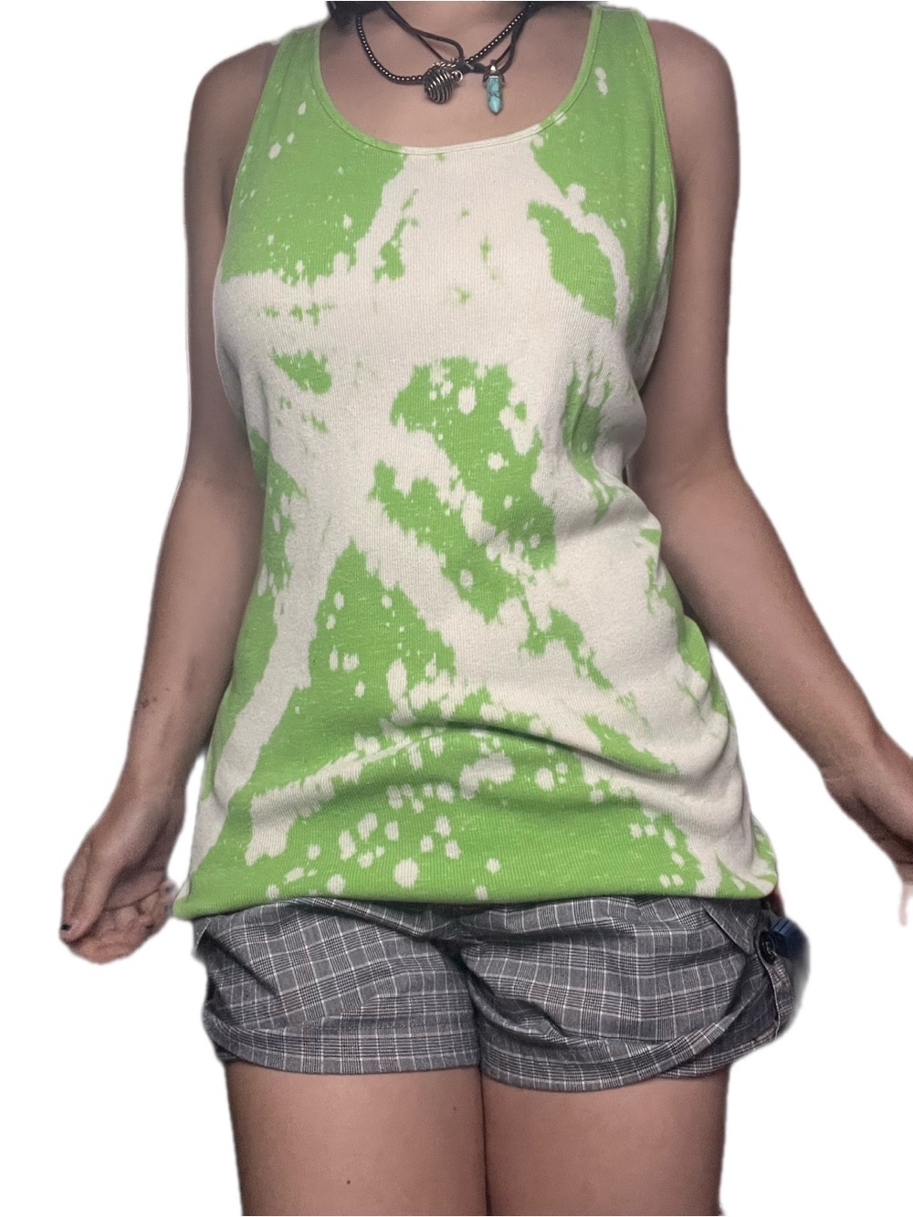 Warehouse One Upcycled Lime Green Bleach Tie-Dye Tank